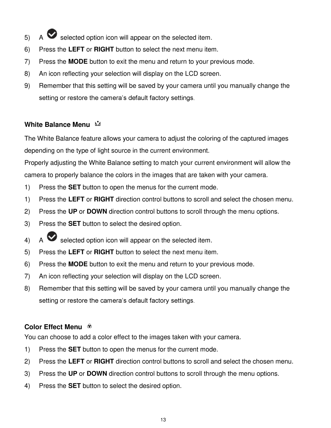 Vivitar DVR650 user manual White Balance Menu, Color Effect Menu 