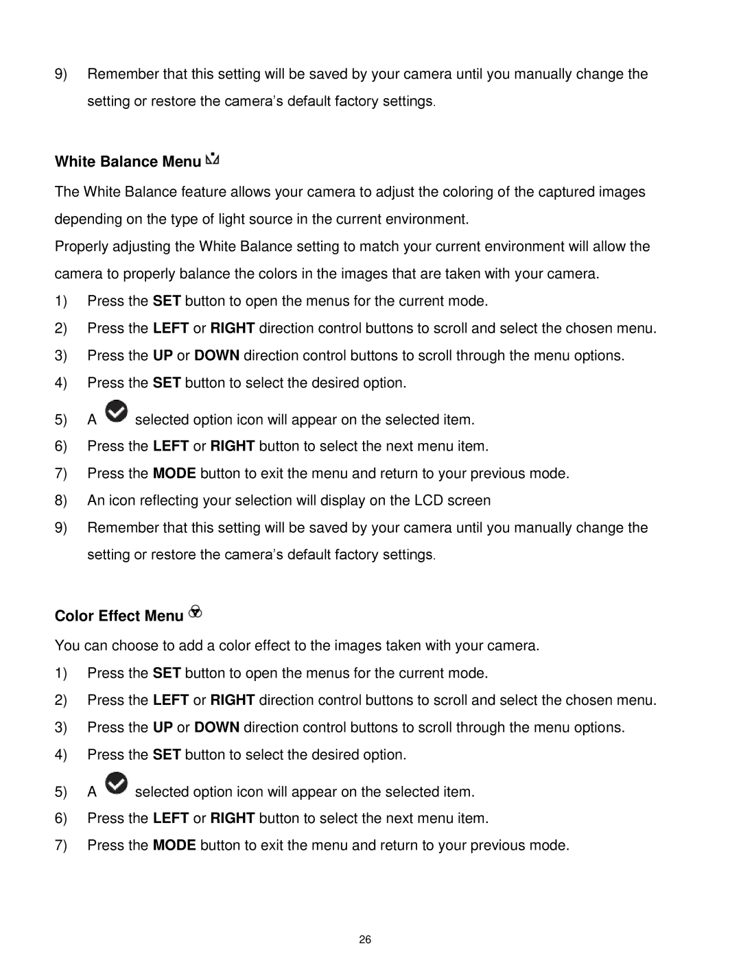 Vivitar DVR650 user manual White Balance Menu 