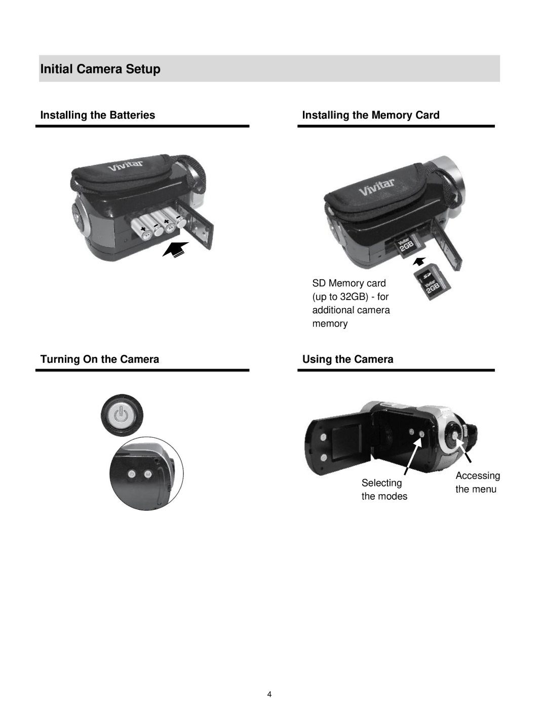 Vivitar DVR650 user manual Initial Camera Setup 