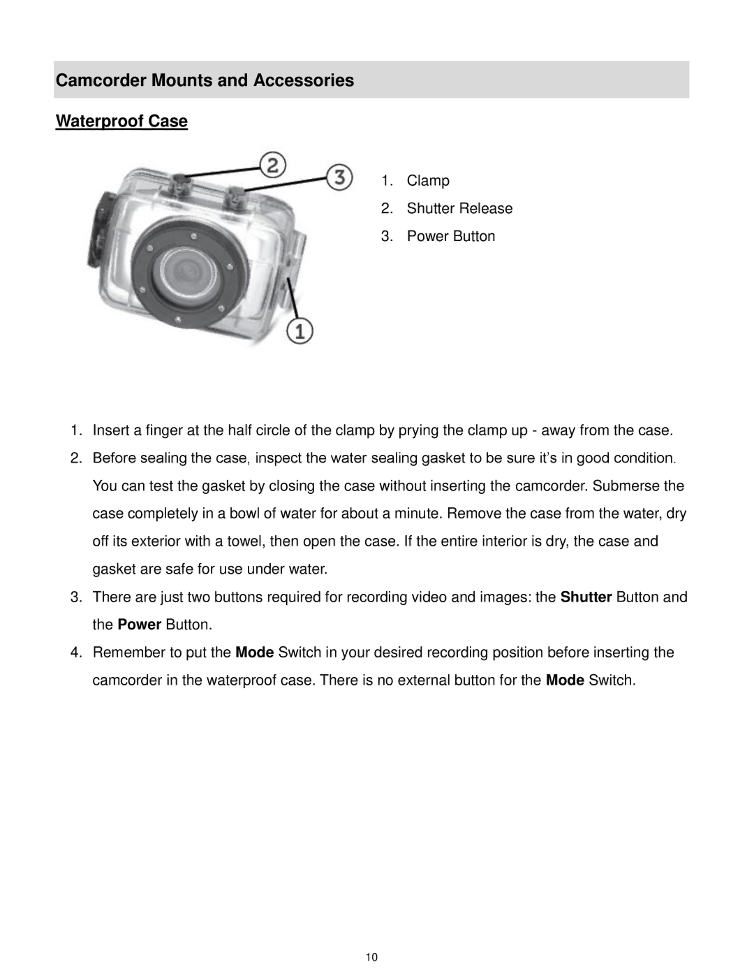 Vivitar DVR785HDBLU, DVR785-BLU, DVR 785HD user manual Camcorder Mounts and Accessories, Waterproof Case 