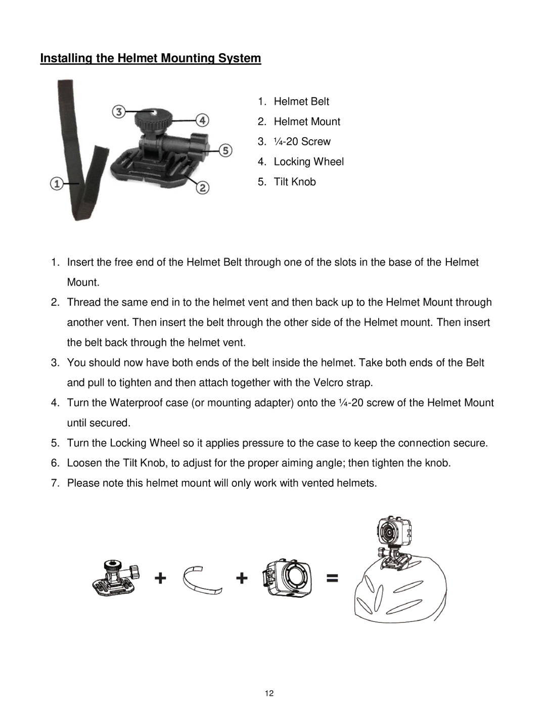 Vivitar DVR 785HD, DVR785-BLU, DVR785HDBLU user manual Installing the Helmet Mounting System 