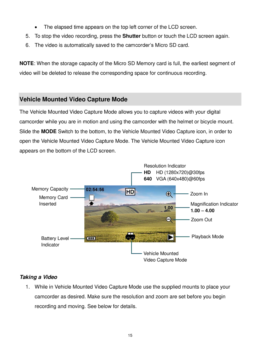 Vivitar DVR 785HD, DVR785-BLU, DVR785HDBLU user manual Vehicle Mounted Video Capture Mode 