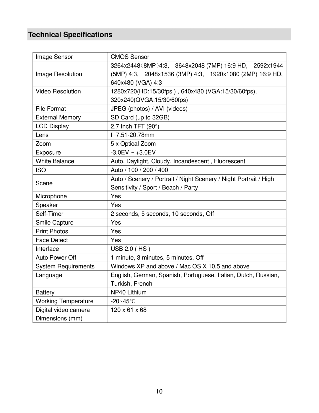 Vivitar DVR940HXD-BLK, DVR 940HD user manual Technical Specifications, Iso 