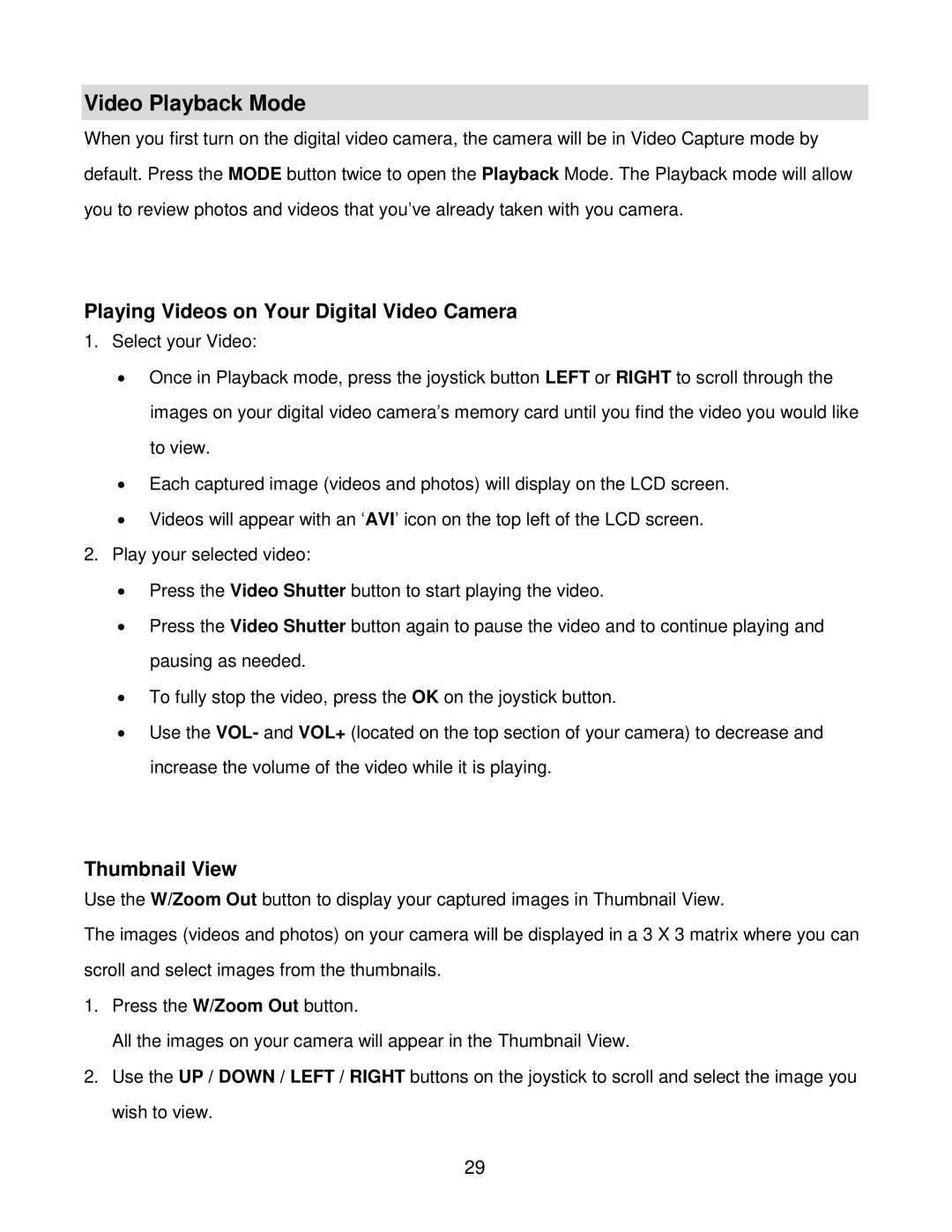 Vivitar DVR 940HD, DVR940HXD-BLK Video Playback Mode, Playing Videos on Your Digital Video Camera, Thumbnail View 