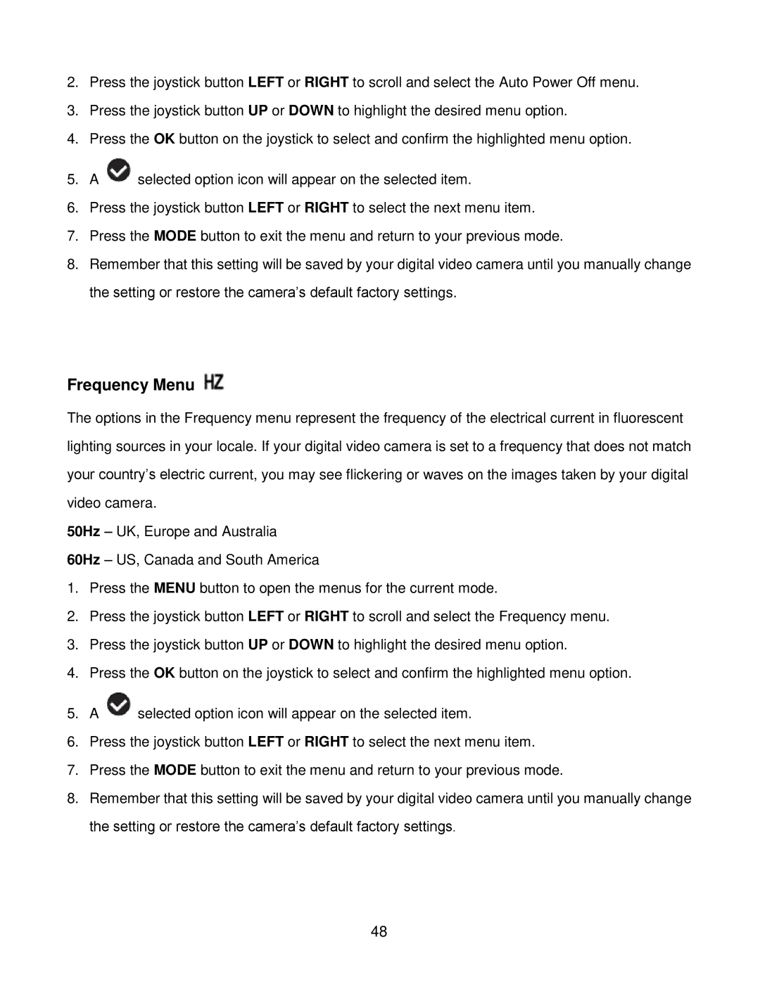 Vivitar DVR940HXD-BLK, DVR 940HD user manual Frequency Menu 