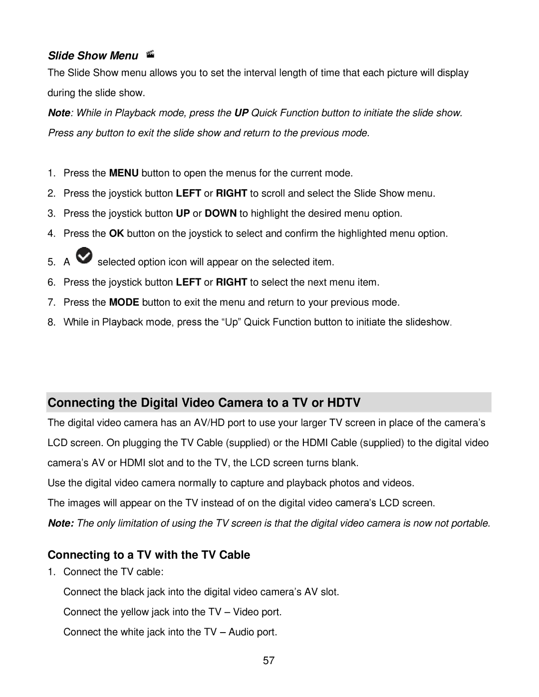 Vivitar DVR 940HD, DVR940HXD-BLK user manual Connecting the Digital Video Camera to a TV or Hdtv, Slide Show Menu 