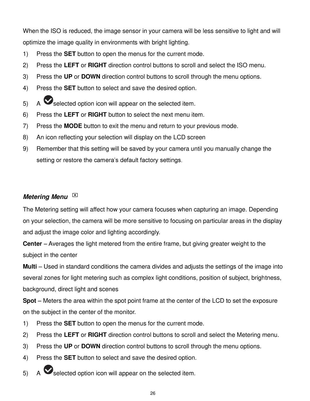 Vivitar F127 user manual Metering Menu 