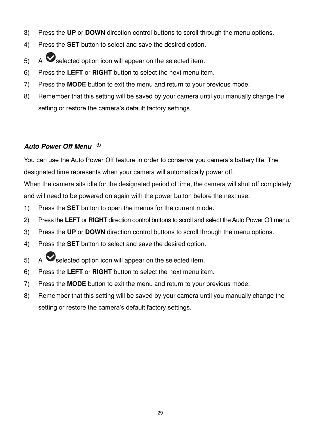 Vivitar F127 user manual Auto Power Off Menu 