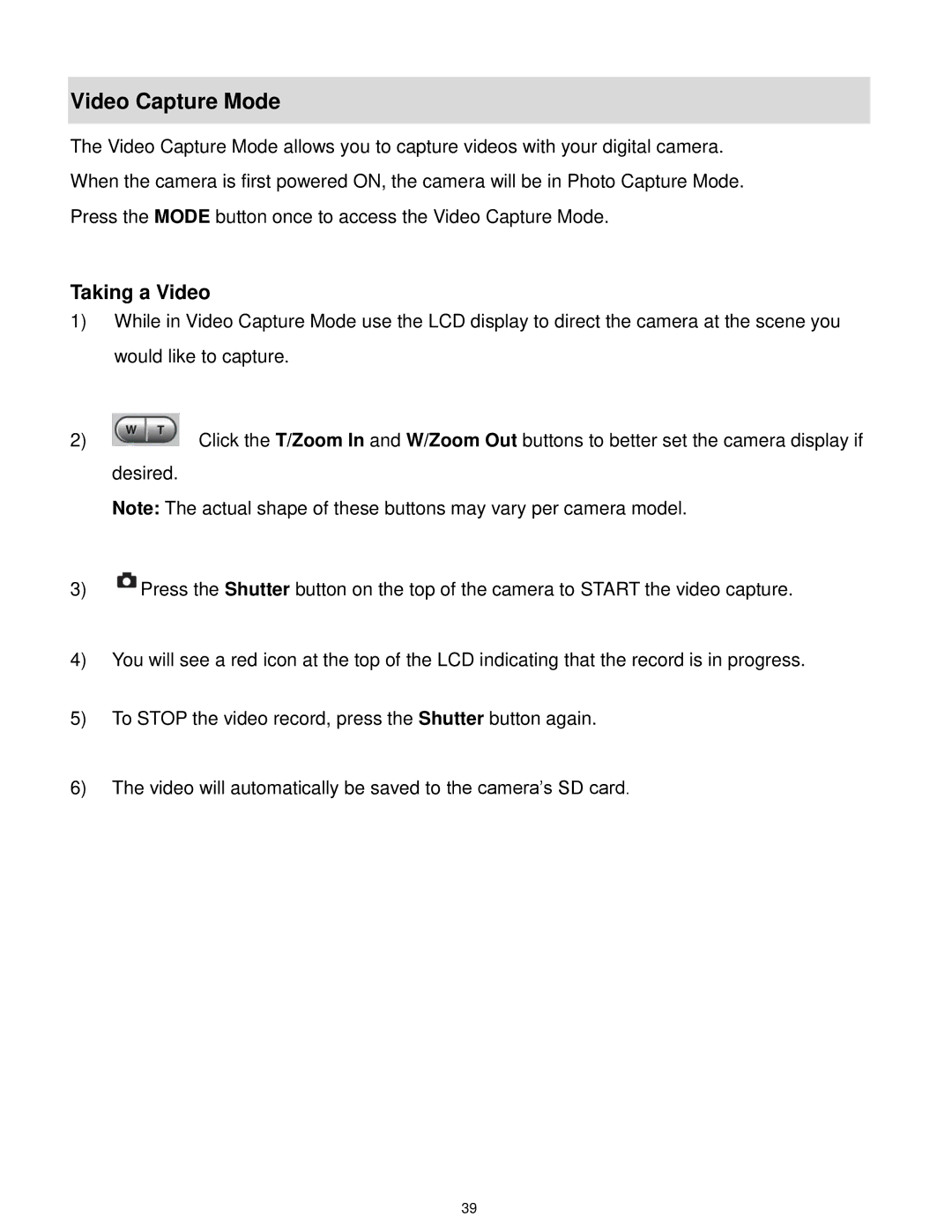 Vivitar F127 user manual Video Capture Mode, Taking a Video 