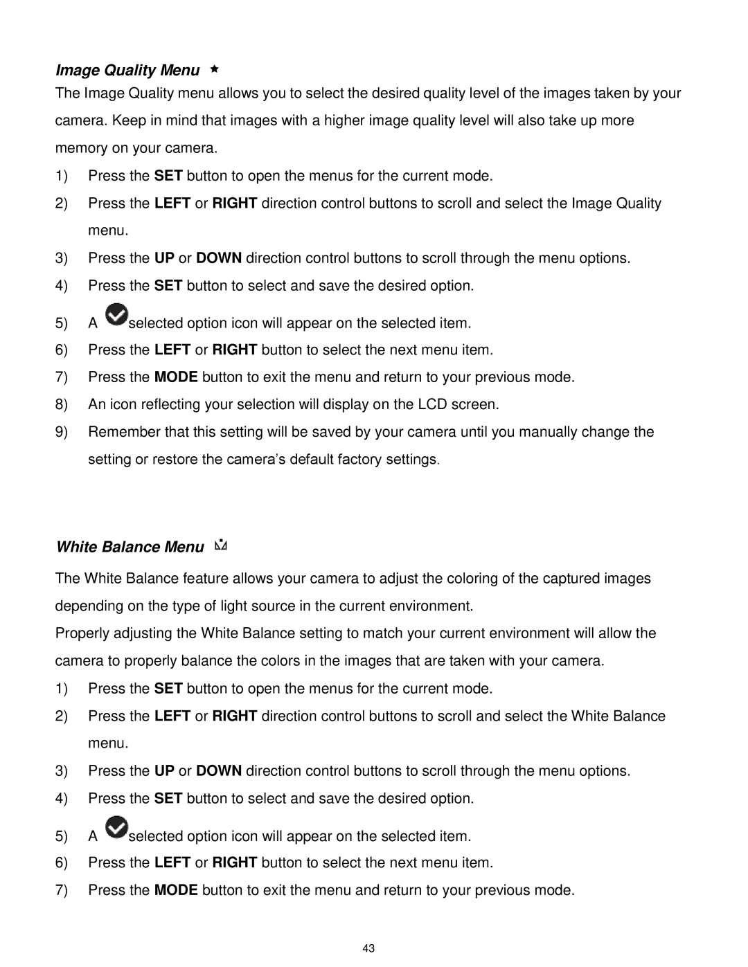 Vivitar F127 user manual Image Quality Menu 