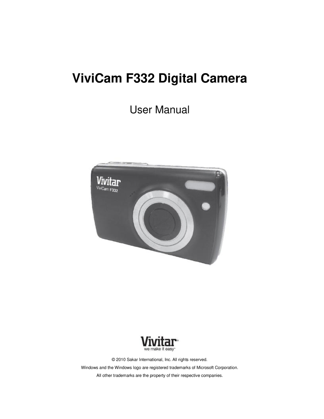 Vivitar user manual ViviCam F332 Digital Camera 