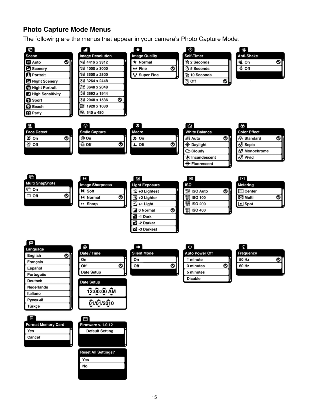 Vivitar F332 user manual Photo Capture Mode Menus 