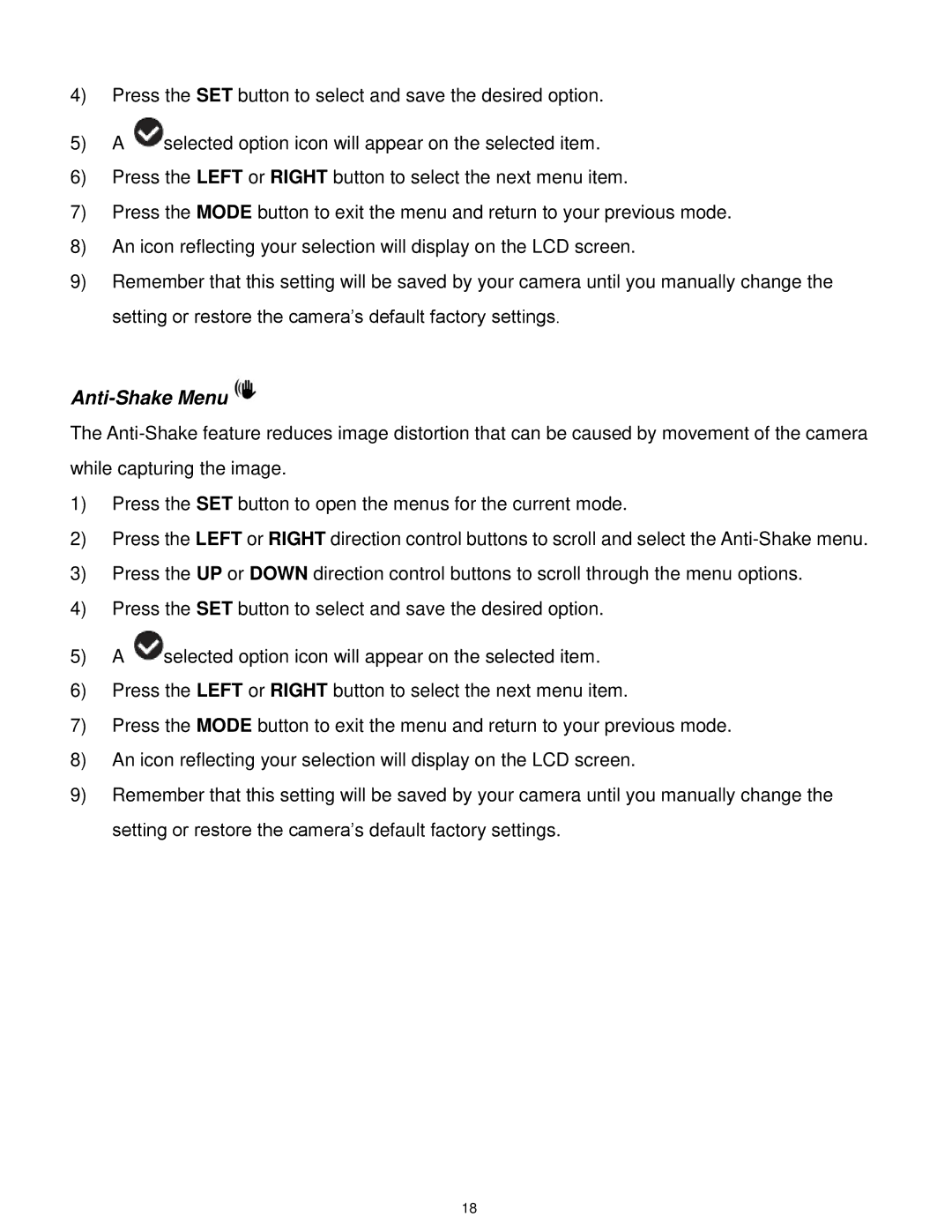 Vivitar F332 user manual Anti-Shake Menu 