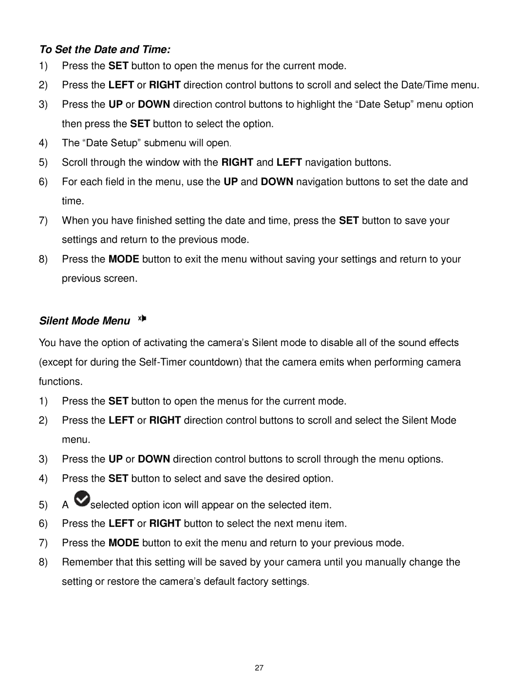 Vivitar F332 user manual To Set the Date and Time, Silent Mode Menu 