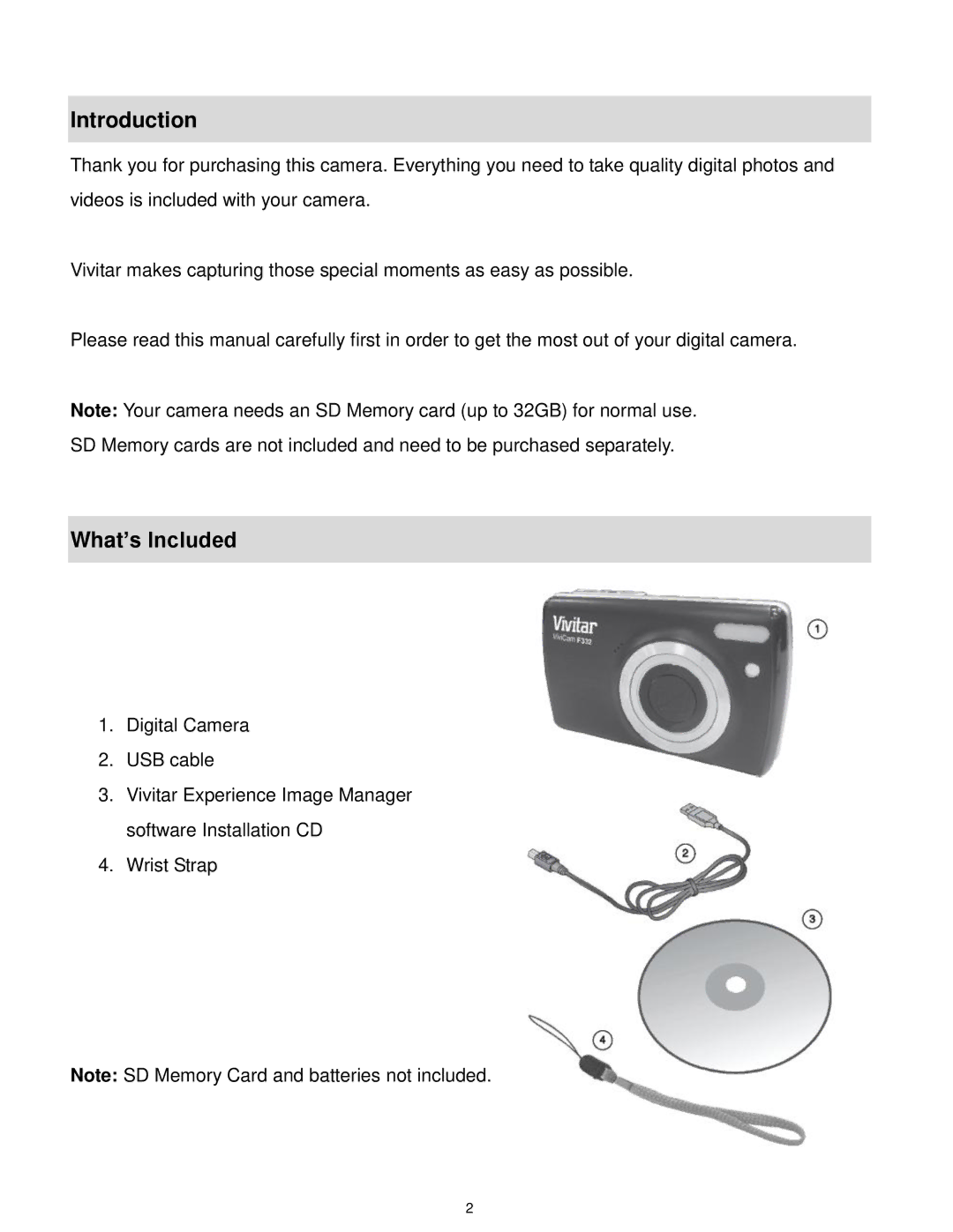 Vivitar F332 user manual Introduction, What’s Included 