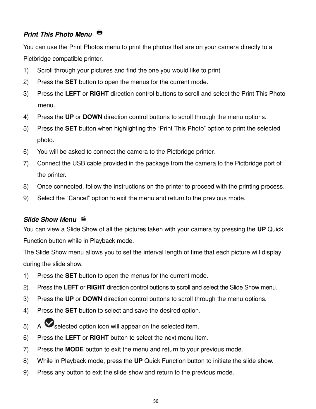 Vivitar F332 user manual Print This Photo Menu, Slide Show Menu 