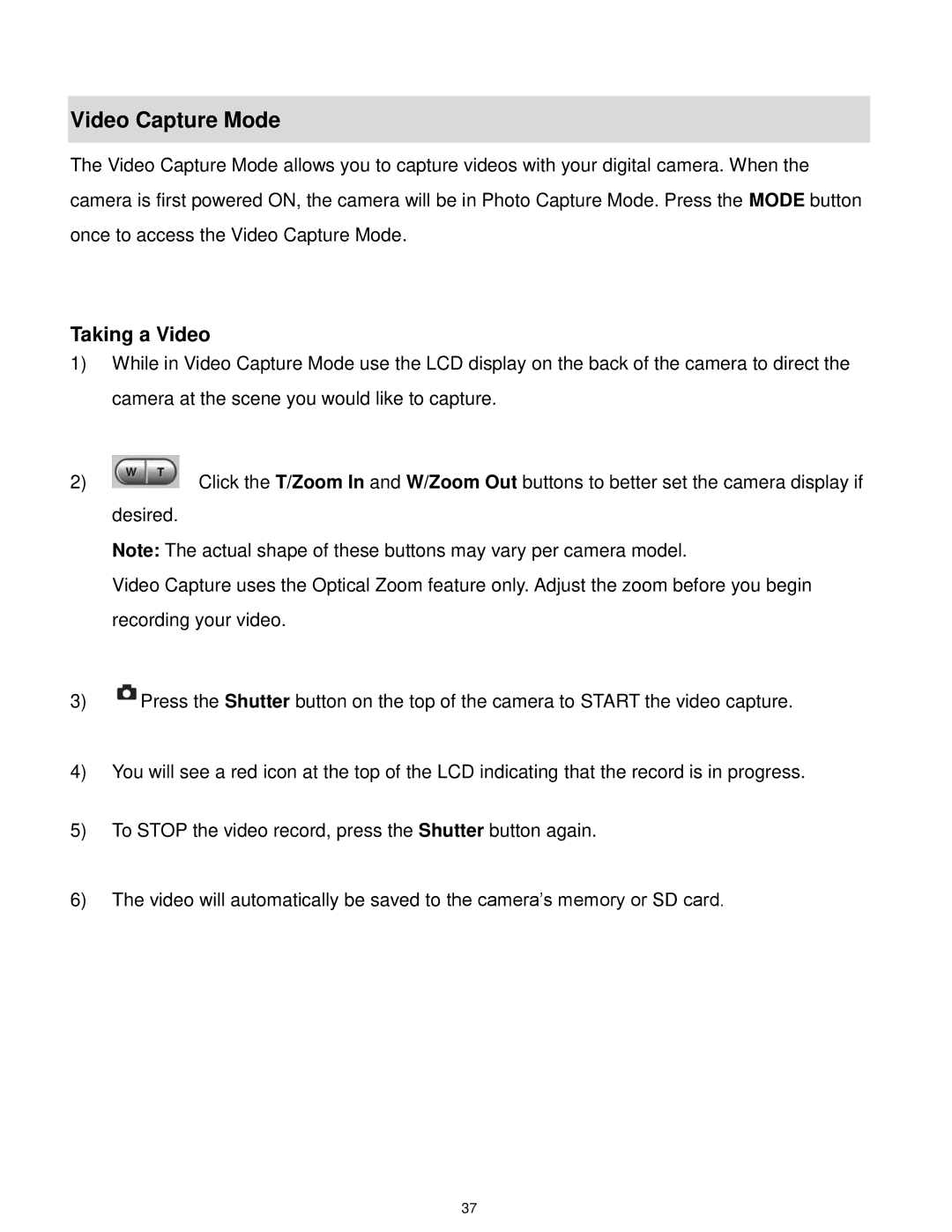 Vivitar F332 user manual Video Capture Mode, Taking a Video 