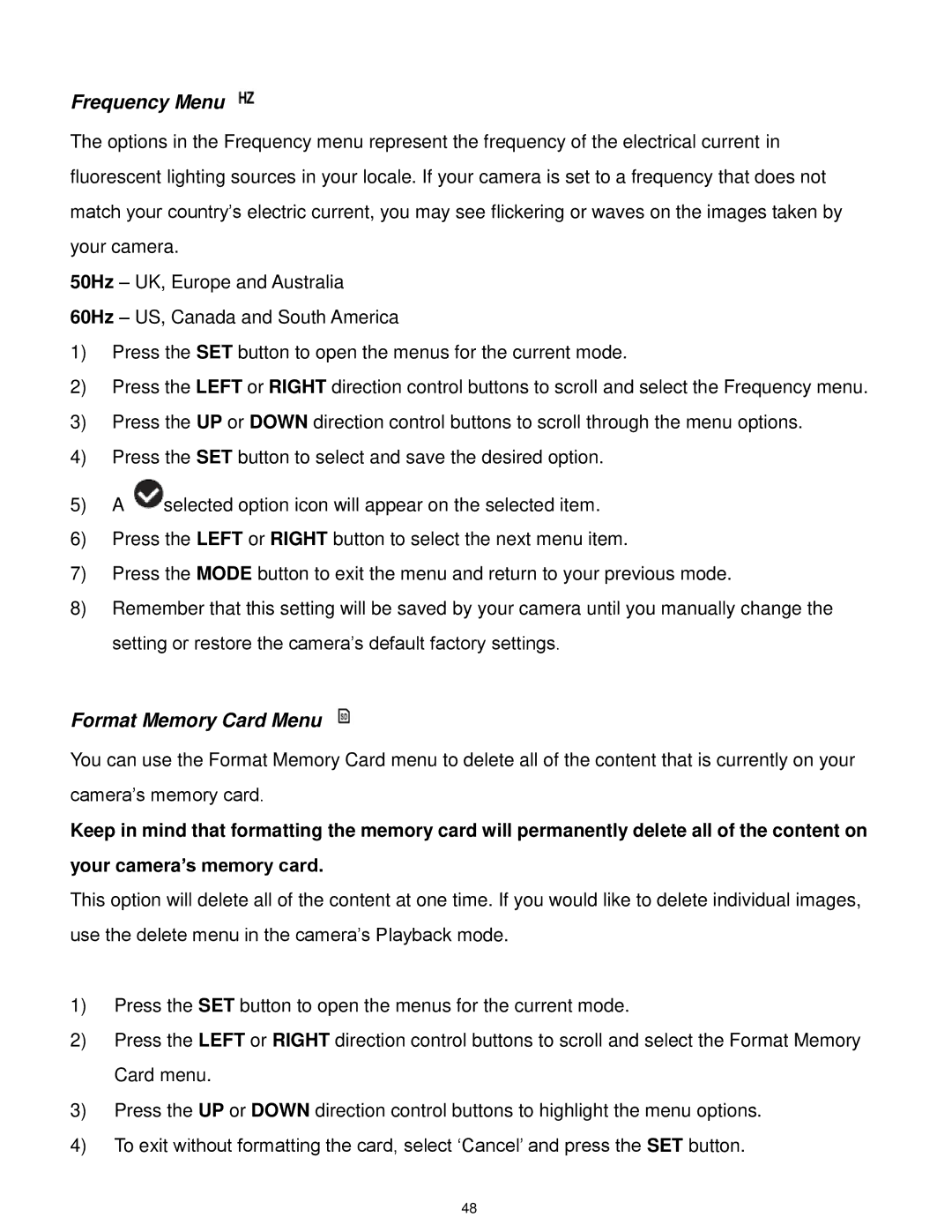 Vivitar F332 user manual Frequency Menu 