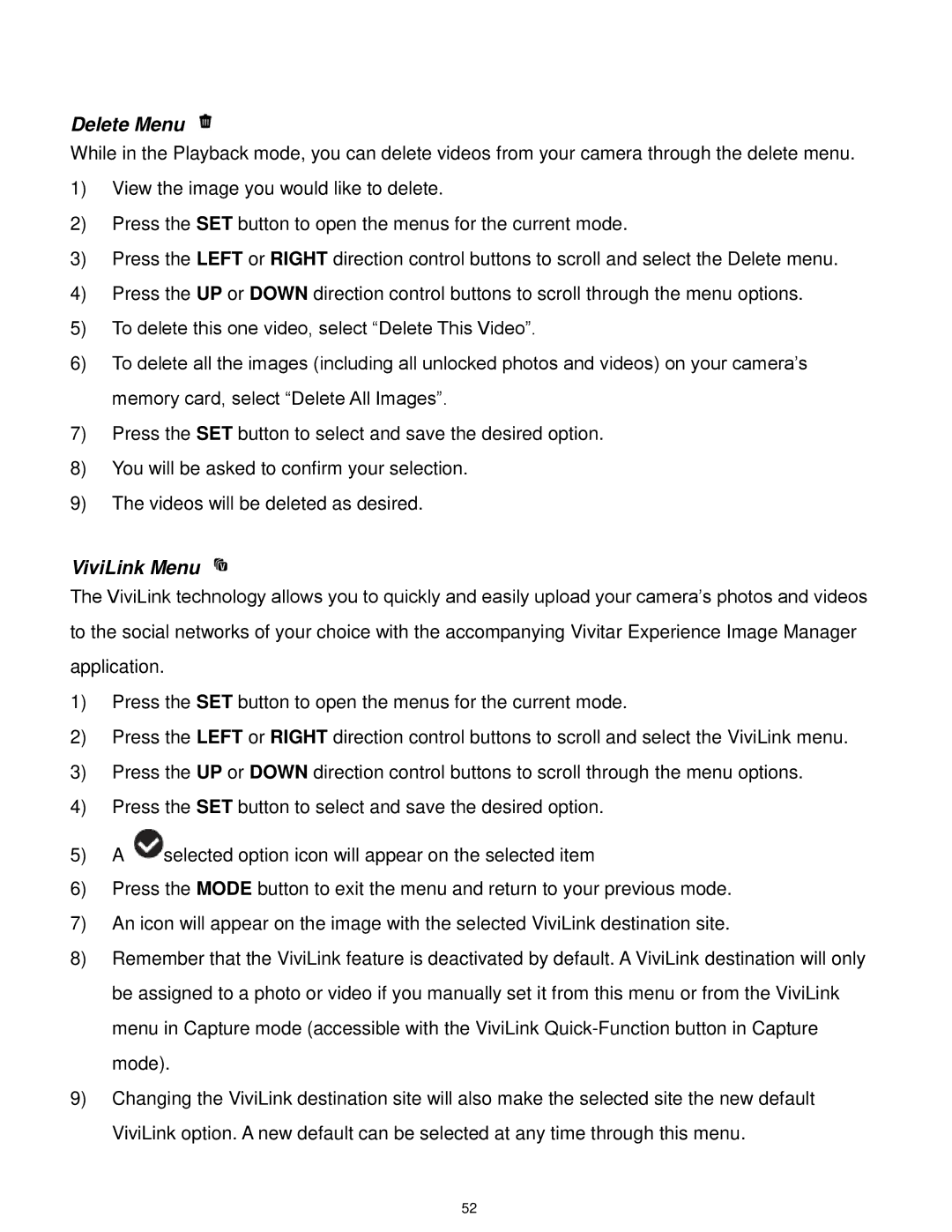 Vivitar F332 user manual Delete Menu 