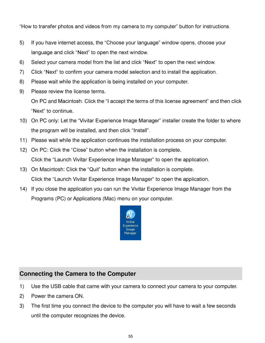 Vivitar F332 user manual Connecting the Camera to the Computer 