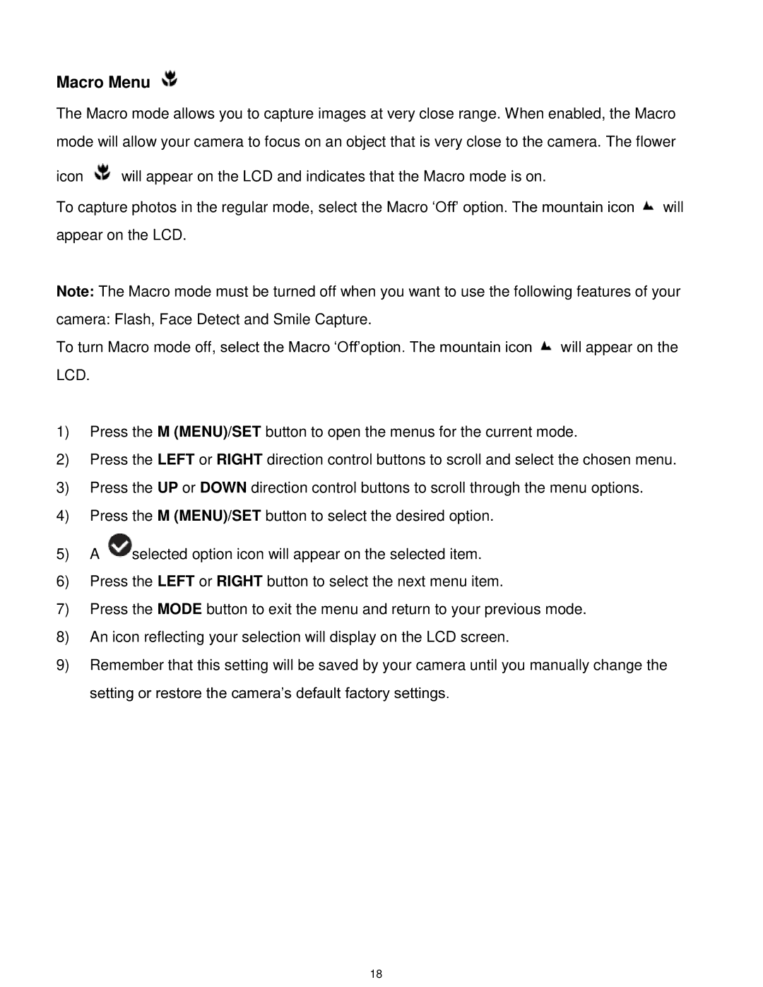 Vivitar F529 user manual Macro Menu 