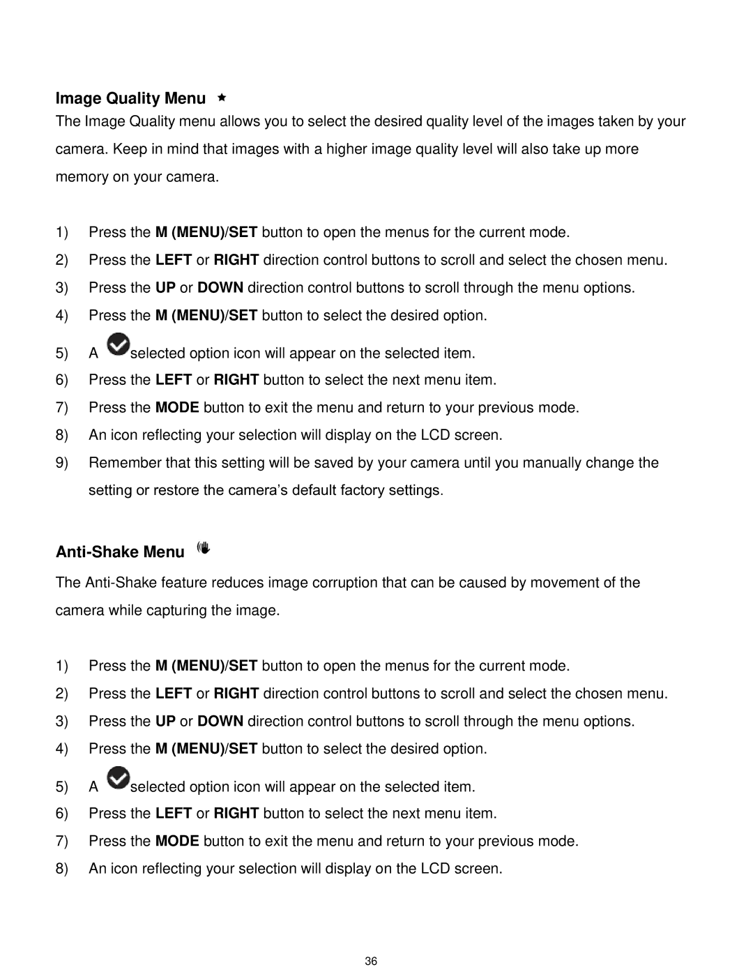 Vivitar F529 user manual Image Quality Menu 