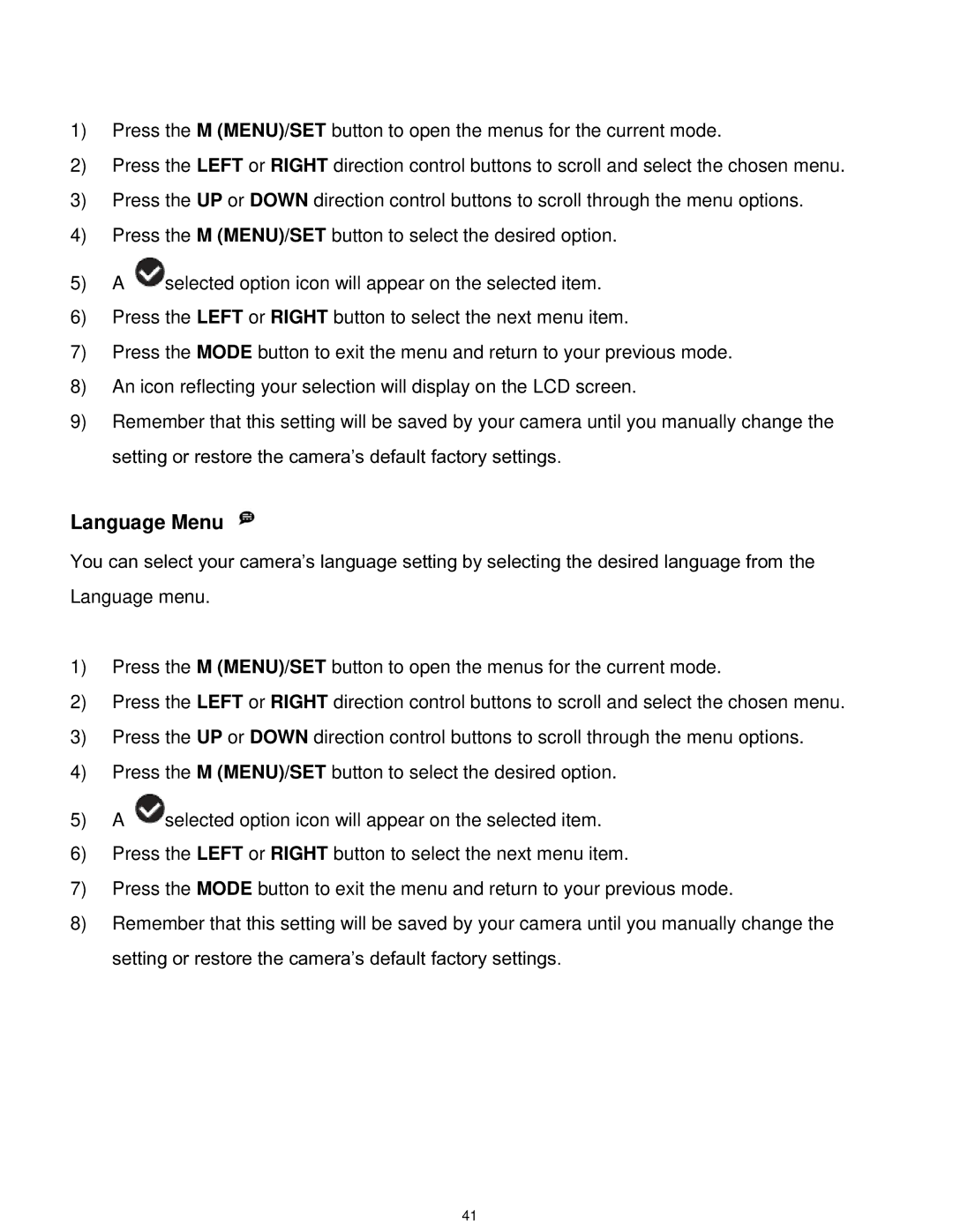 Vivitar F529 user manual Language Menu 