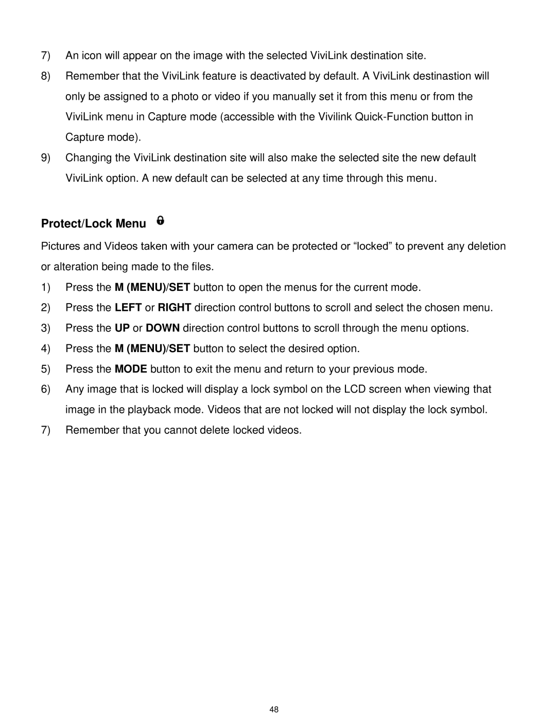 Vivitar F529 user manual Protect/Lock Menu 