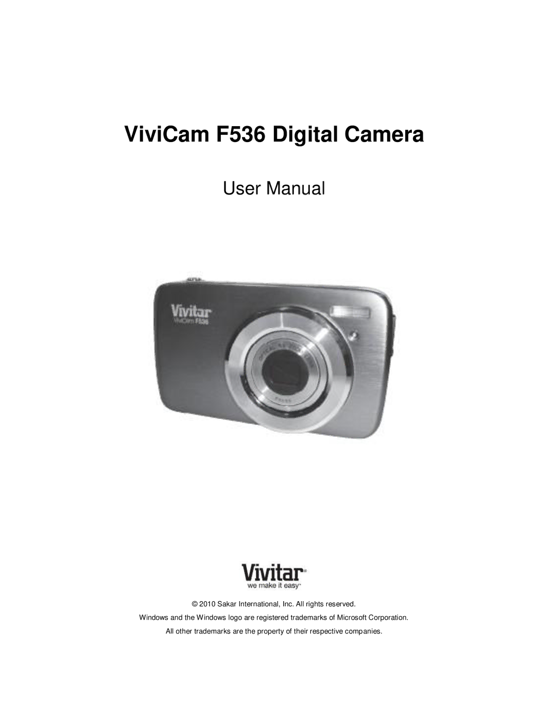 Vivitar user manual ViviCam F536 Digital Camera 