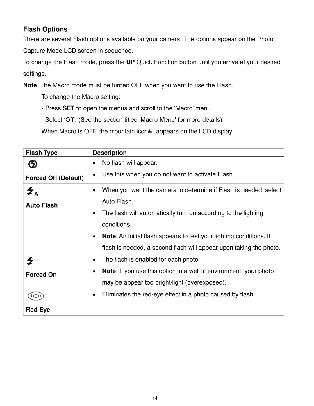 Vivitar F536 user manual Flash Options, Auto Flash 