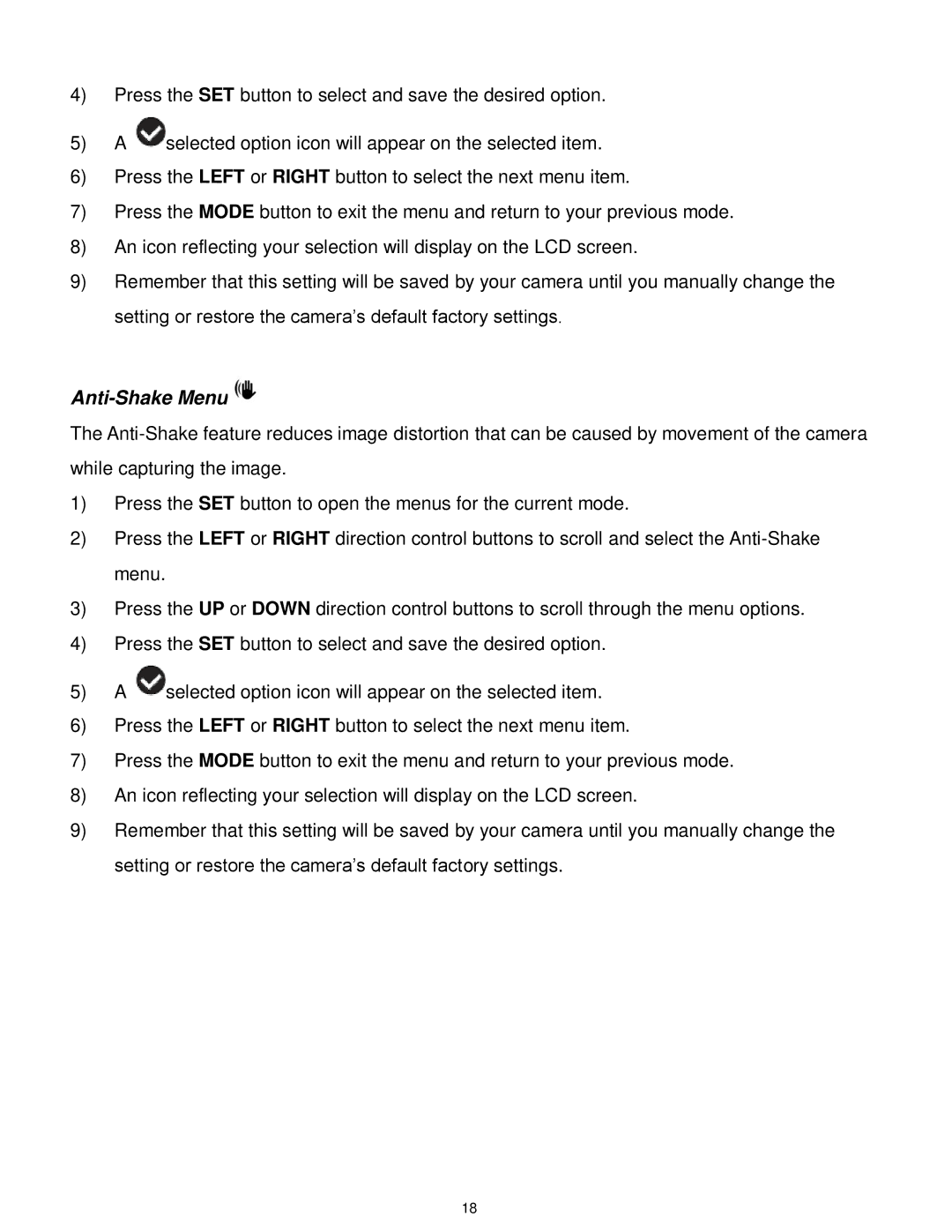 Vivitar F536 user manual Anti-Shake Menu 