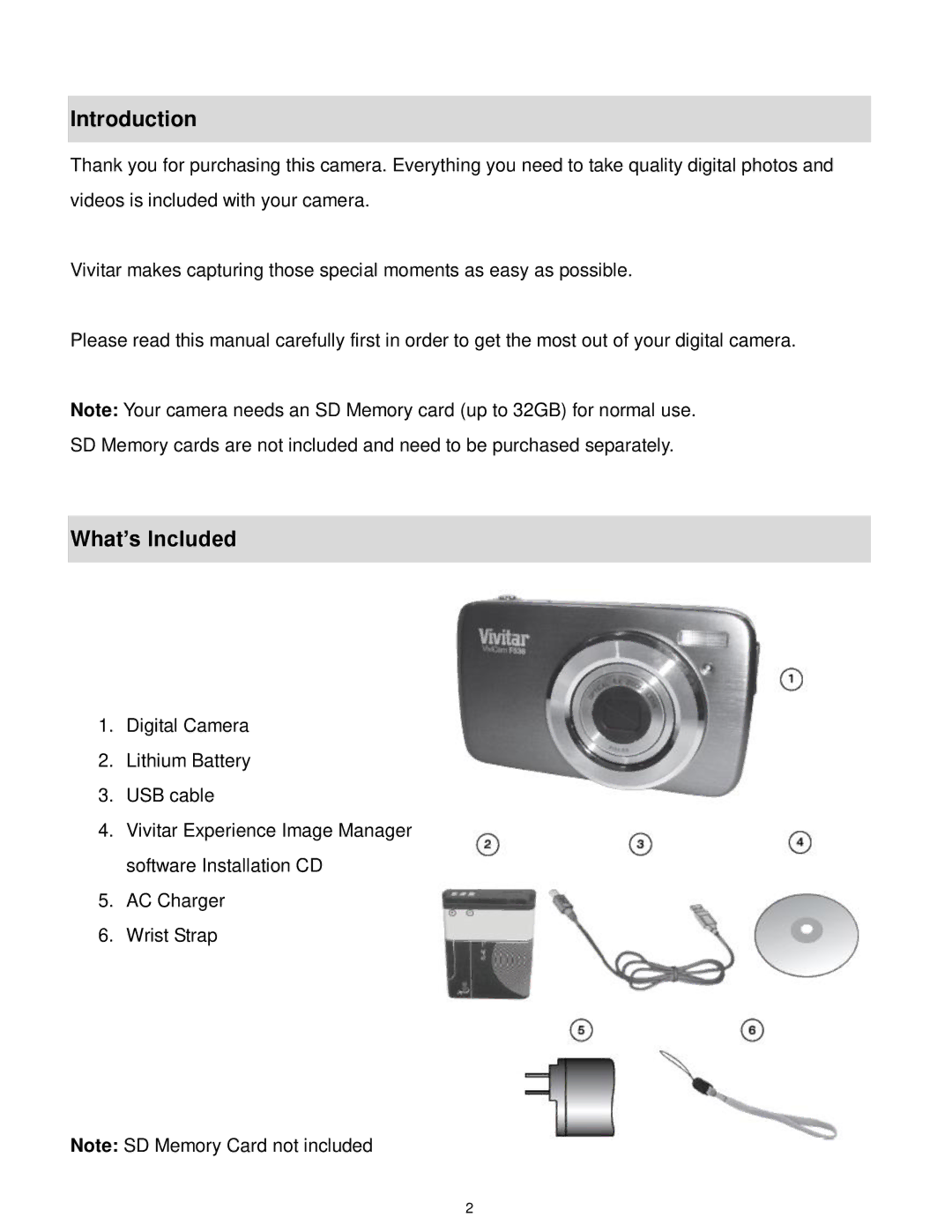 Vivitar F536 user manual Introduction, What’s Included 