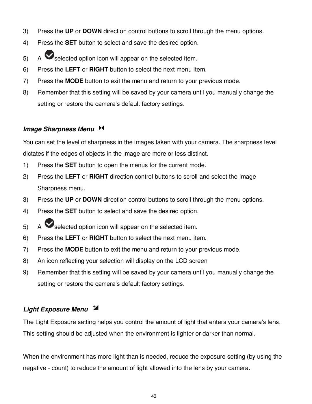 Vivitar F536 user manual Image Sharpness Menu 