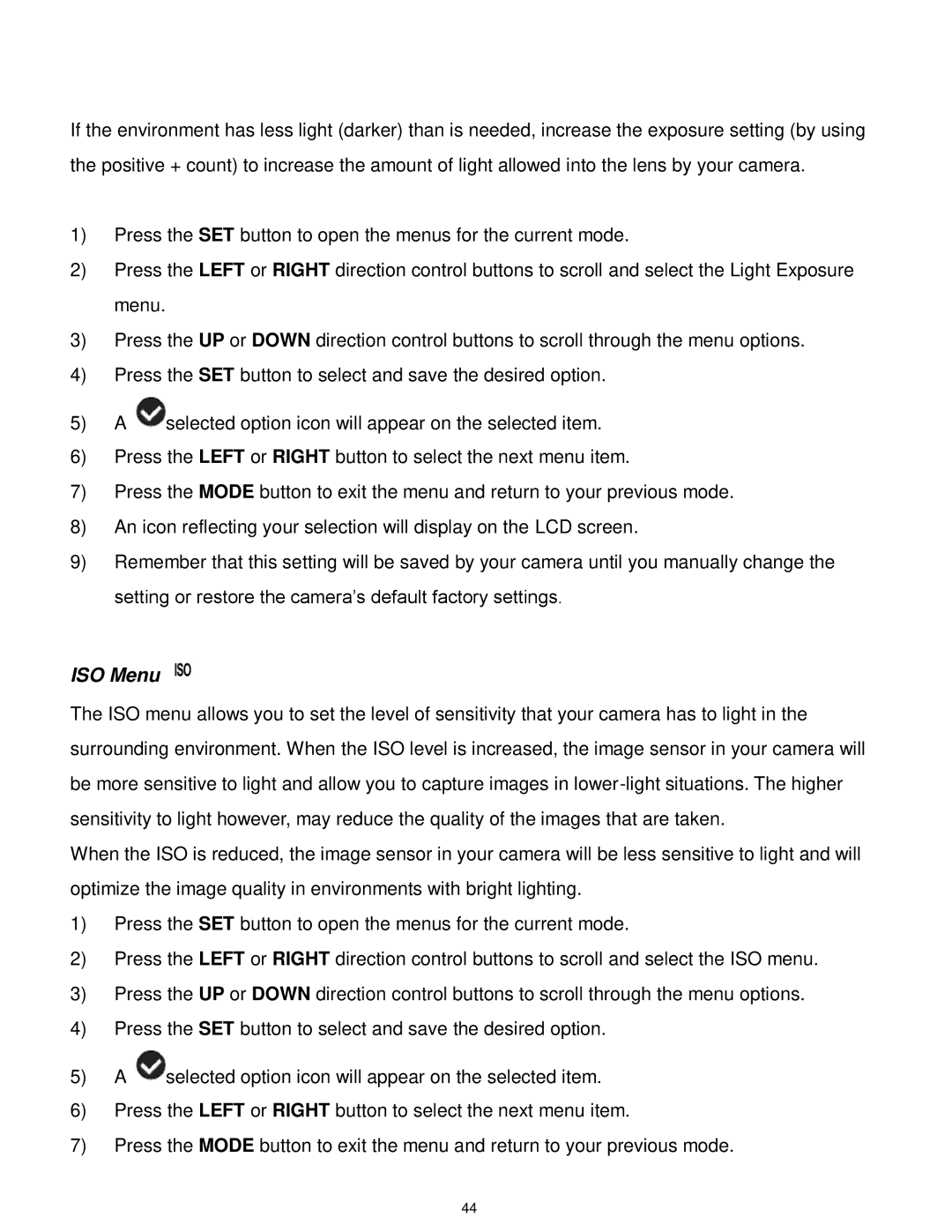 Vivitar F536 user manual ISO Menu 