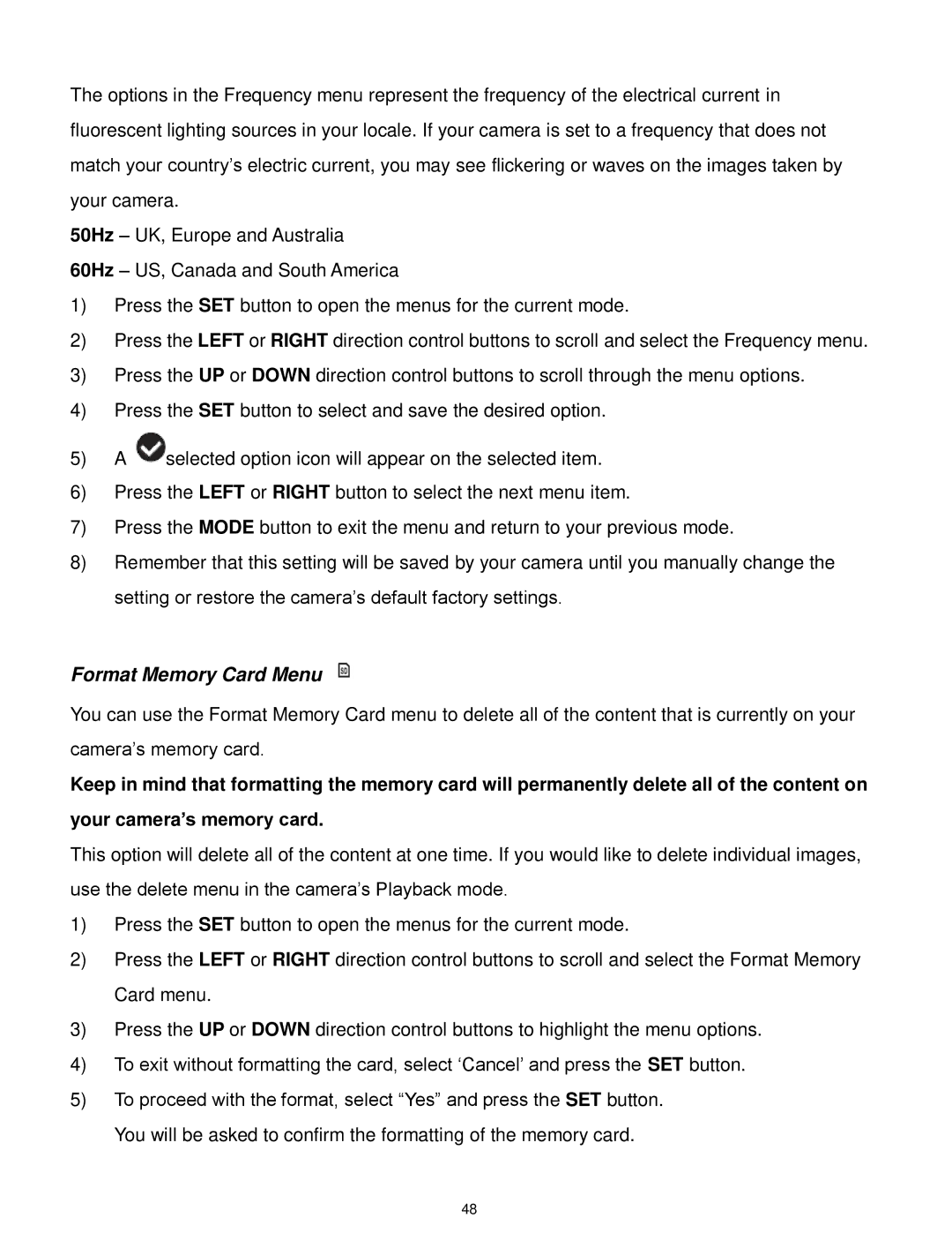 Vivitar F536 user manual Format Memory Card Menu 