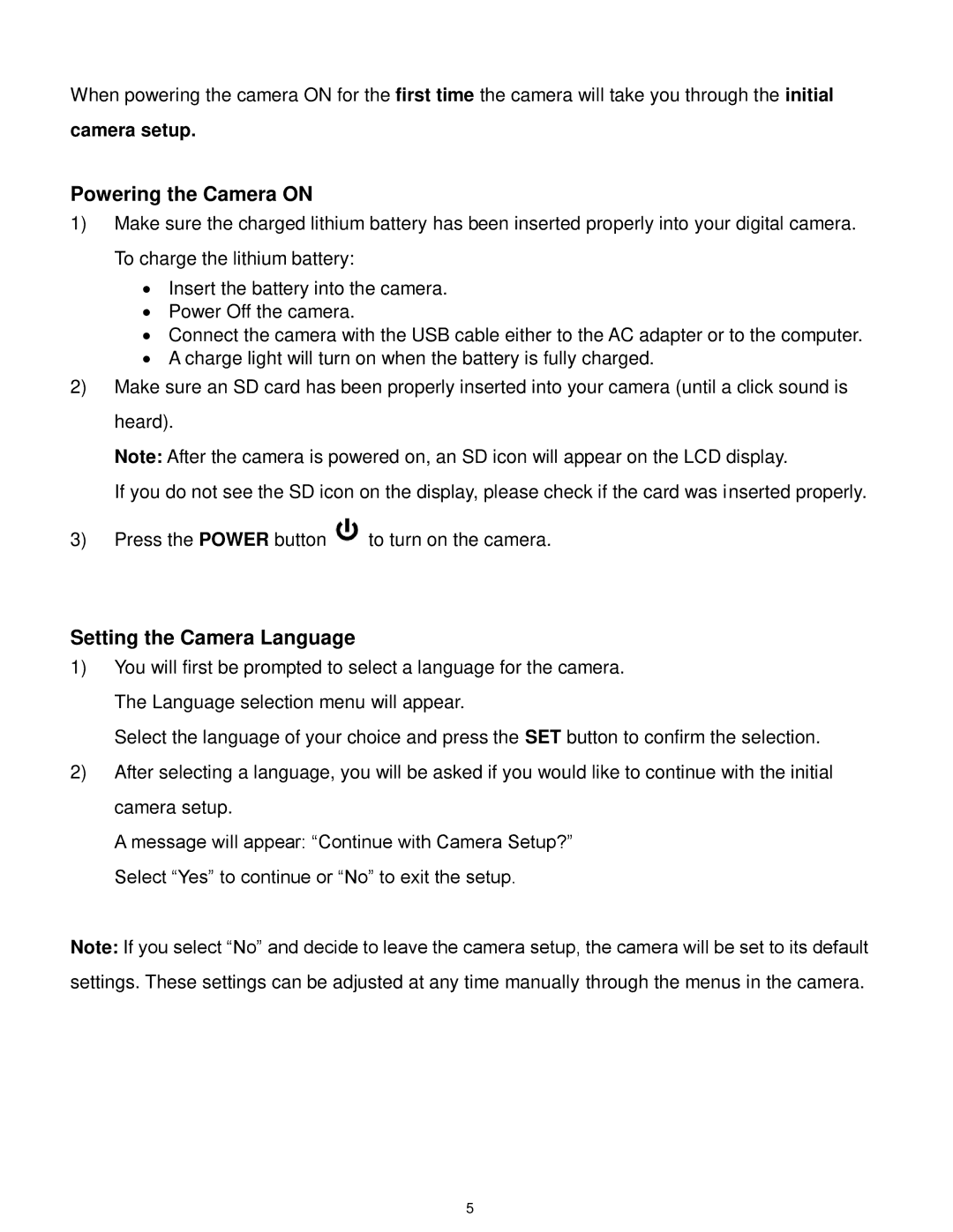 Vivitar F536 user manual Powering the Camera on, Setting the Camera Language 