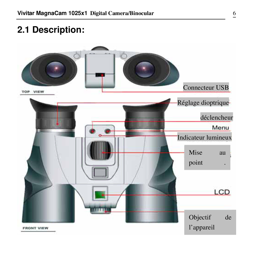 Vivitar MagnaCam 1025x1 Digital Camera/Binocular manual Description 