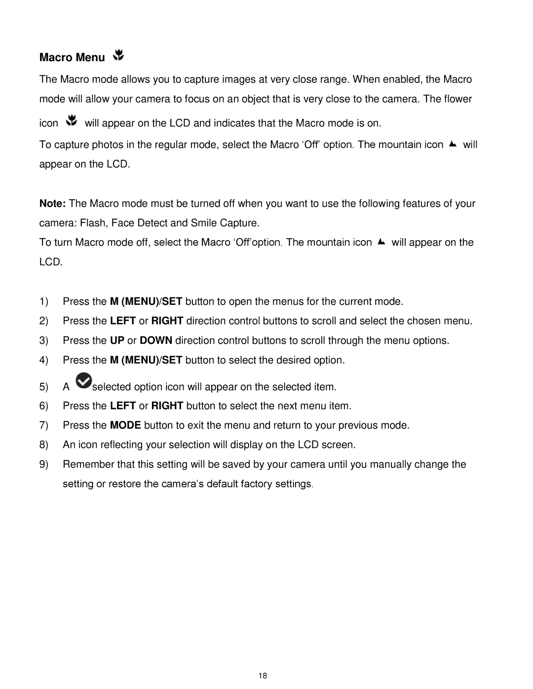 Vivitar S529 user manual Macro Menu 