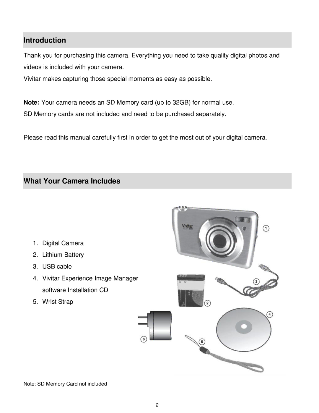 Vivitar S529 user manual Introduction, What Your Camera Includes 