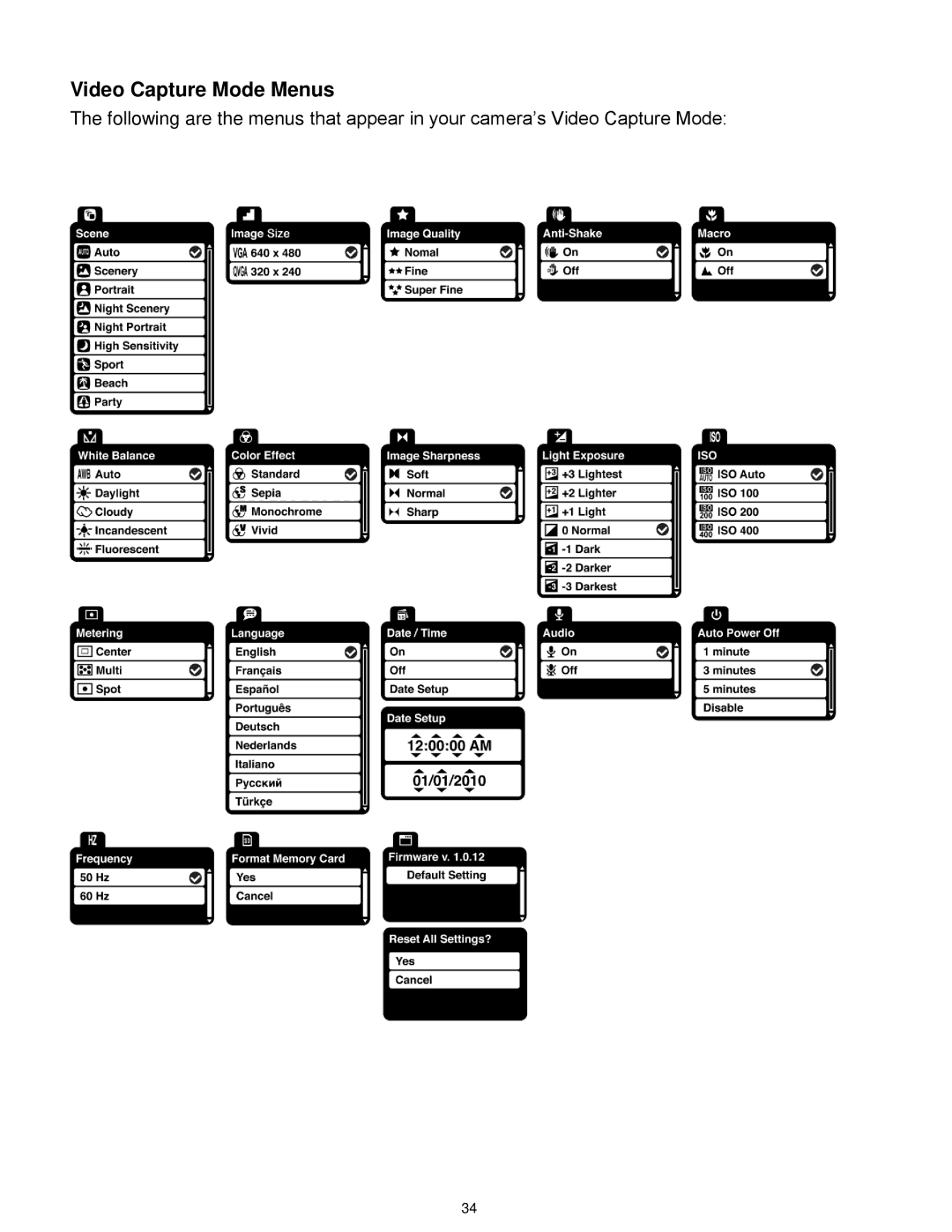 Vivitar S529 user manual Video Capture Mode Menus 