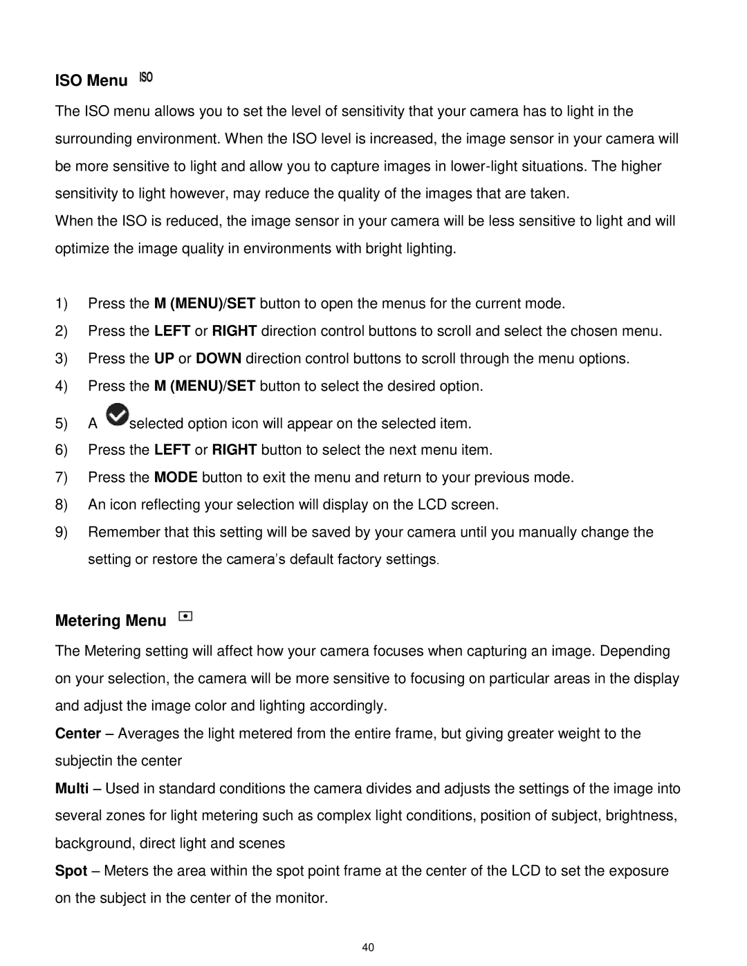 Vivitar S529 user manual ISO Menu 