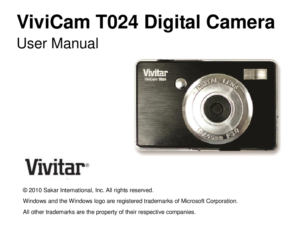 Vivitar user manual ViviCam T024 Digital Camera 