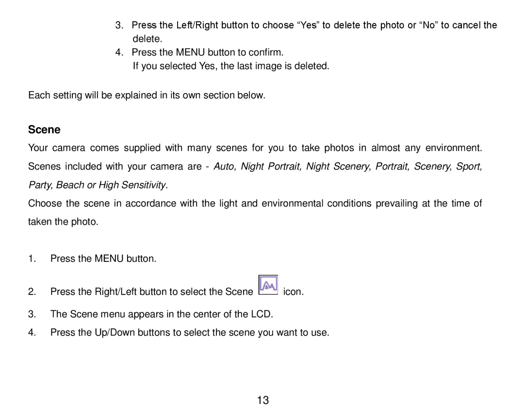 Vivitar T024 user manual Scene 