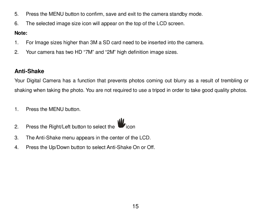 Vivitar T024 user manual Anti-Shake 