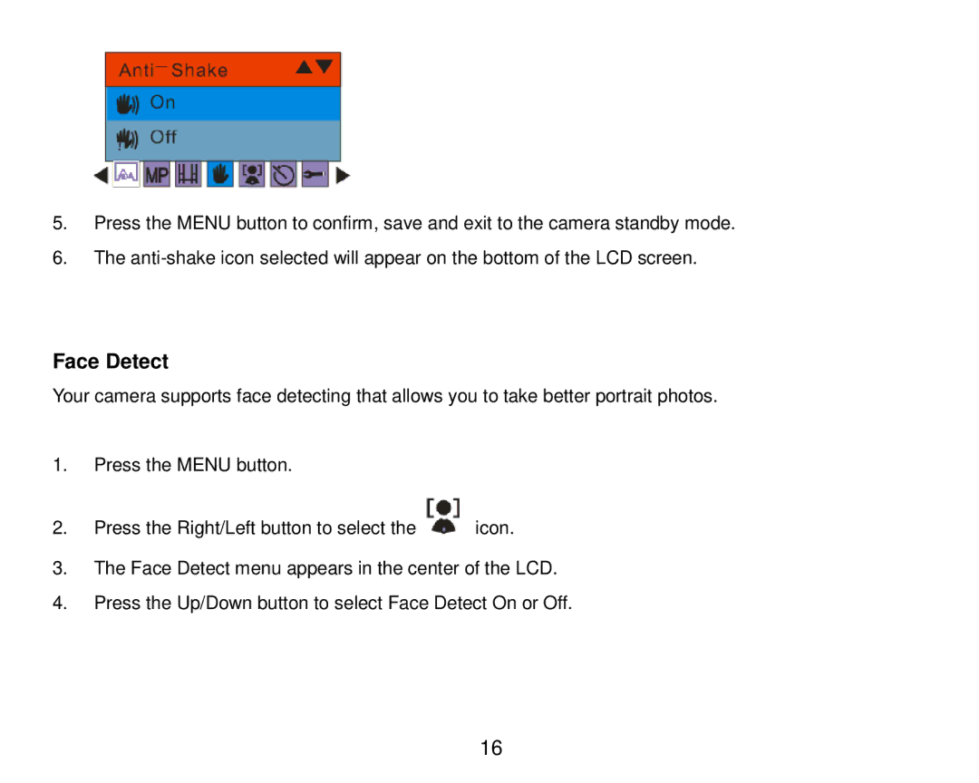 Vivitar T024 user manual Face Detect 