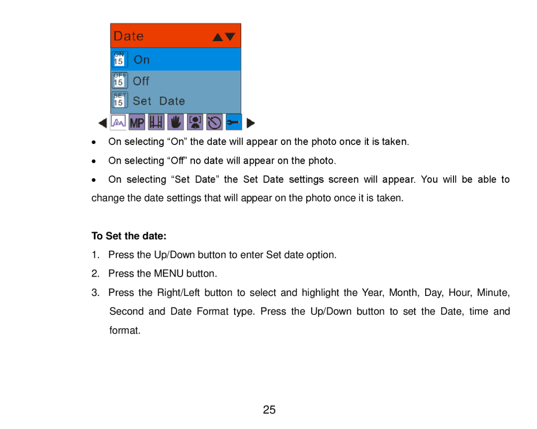 Vivitar T024 user manual To Set the date 