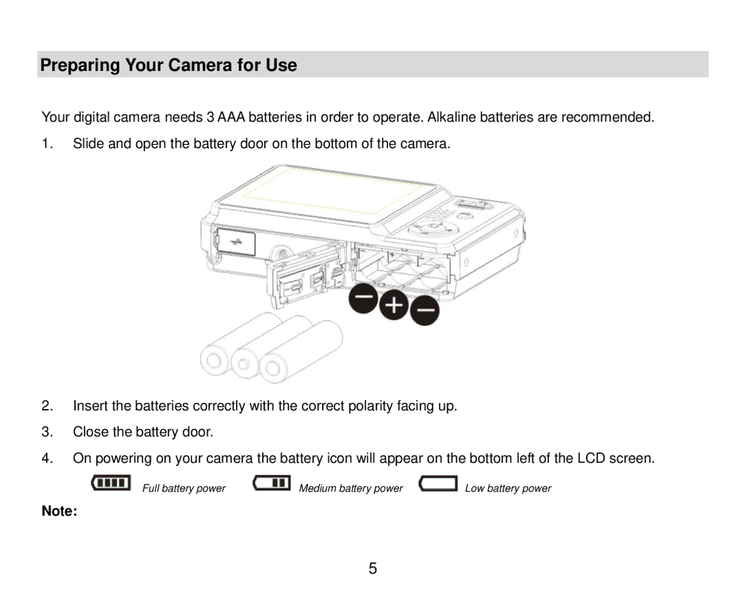 Vivitar T024 user manual Preparing Your Camera for Use 