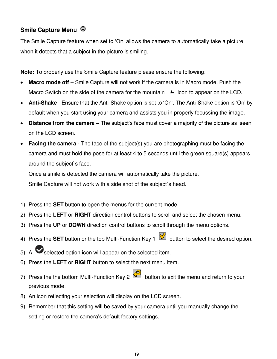 Vivitar T030 user manual Smile Capture Menu 