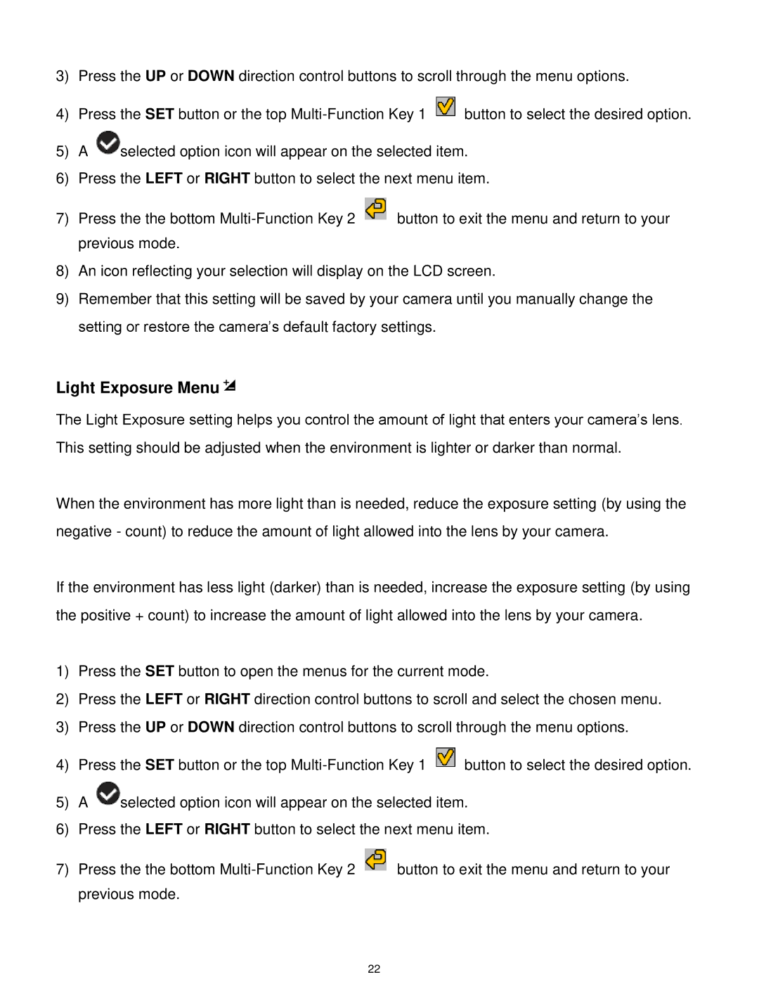 Vivitar T030 user manual Light Exposure Menu 