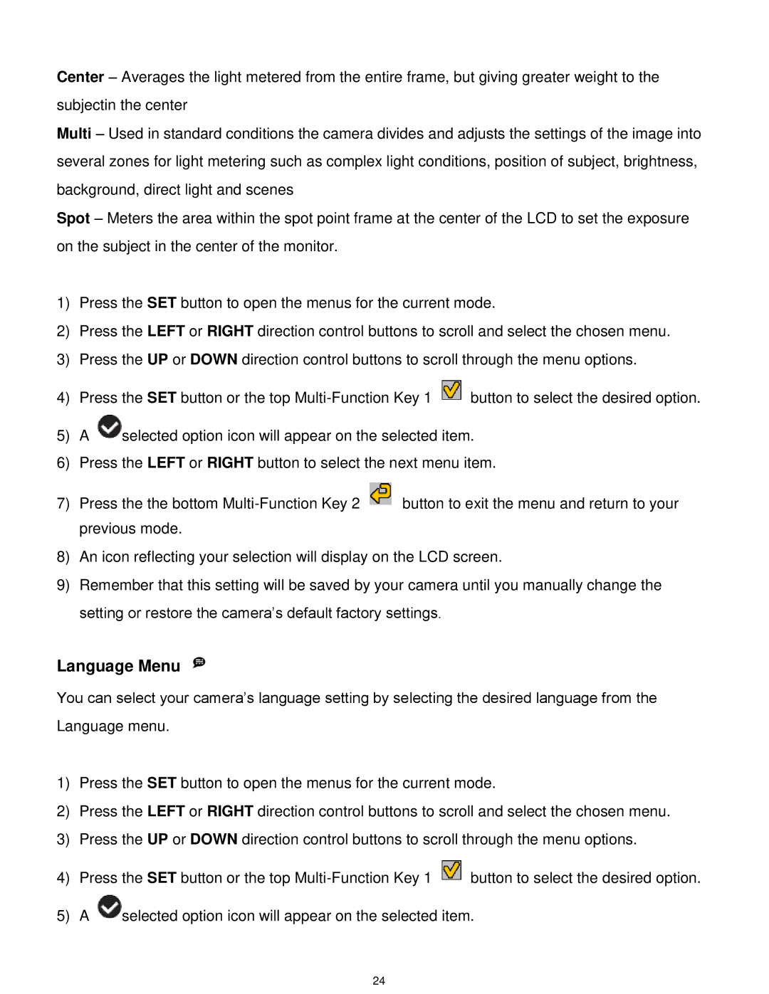 Vivitar T030 user manual Language Menu 